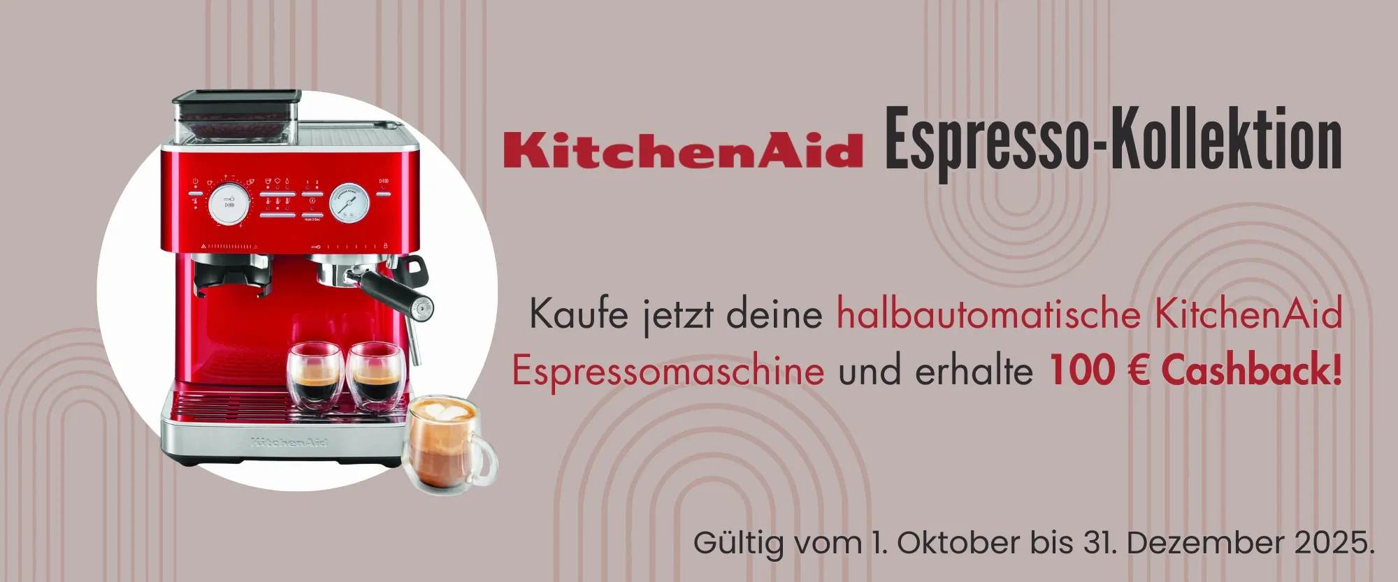 Abbildung von KitchenAid halbautomatische Espressomaschine. 100 Euro Cashback bis Ende des Jahres