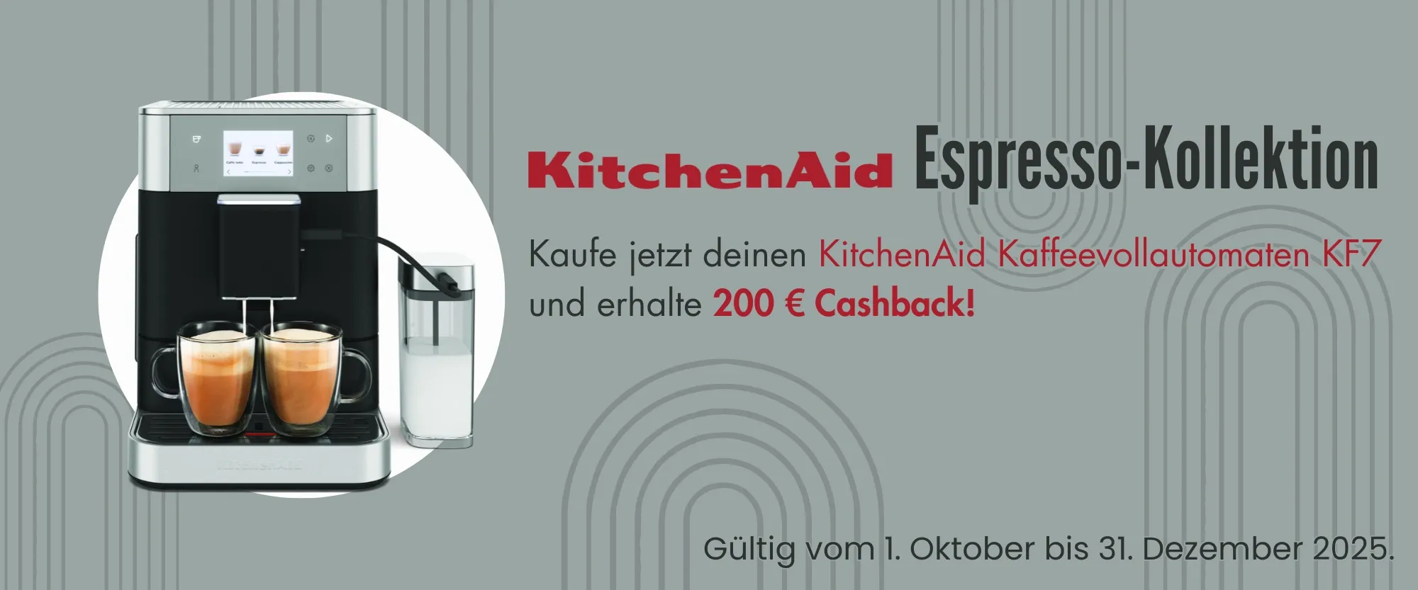 Abbildung von KitchenAid Kaffeevollautomat KF7. Erhalte 200 Euro Cashback bis Ende des Jahres.