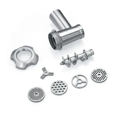 Dreiteiliger Schneidvorsatz mit Vorschneider, Messer und Lochscheibe.