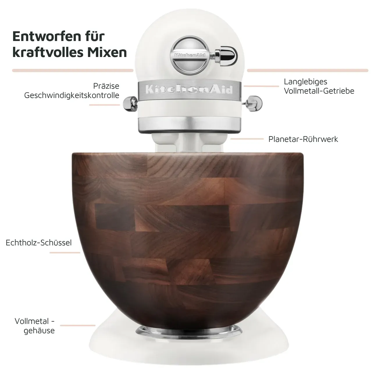 KitchenAid Porcelain White mit Walnuss Holzschüssel