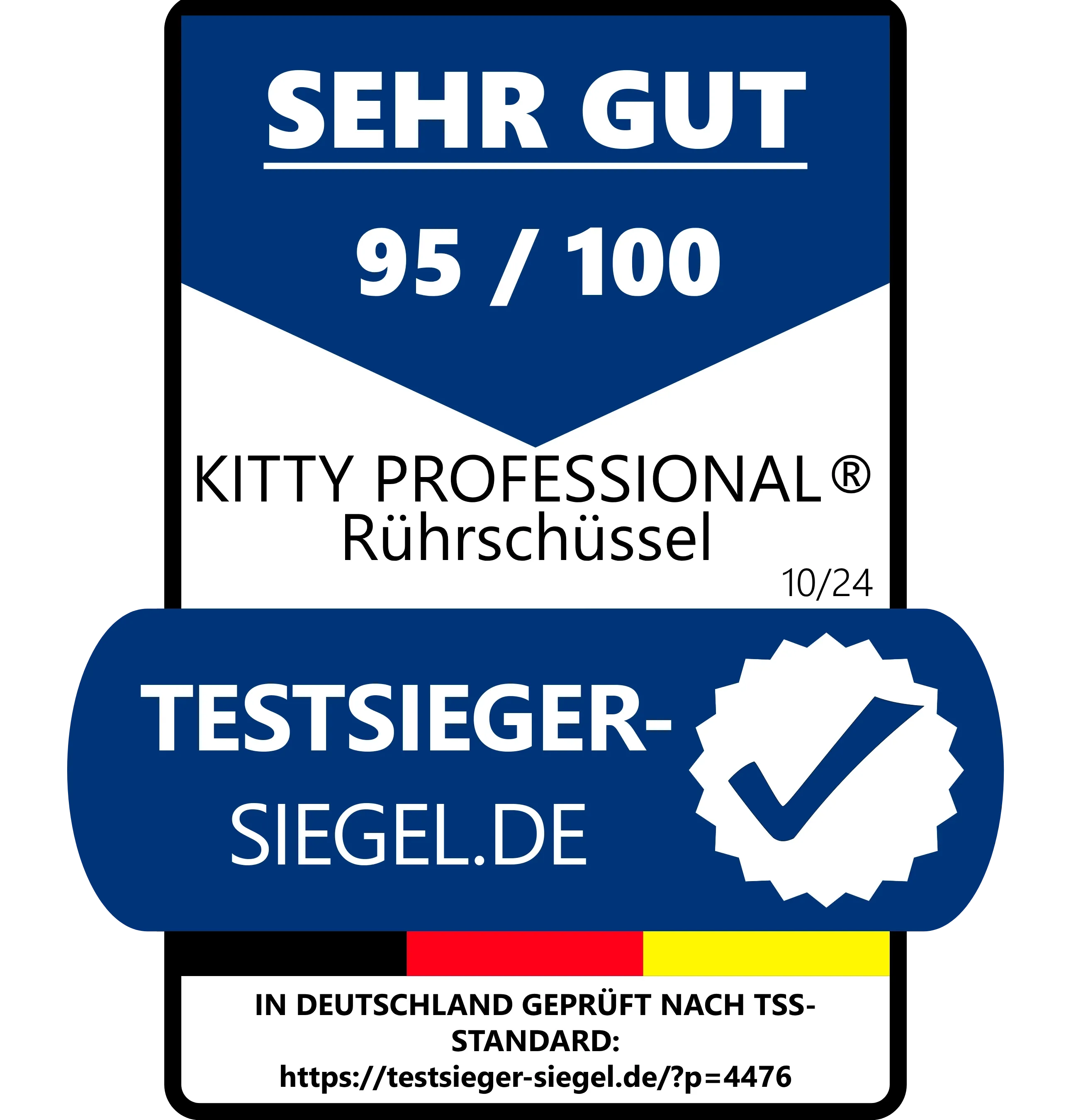 Testsiegel Kitty Professional Edelstahl Rührschüssel Super Bowl 95/100 SEHR GUT