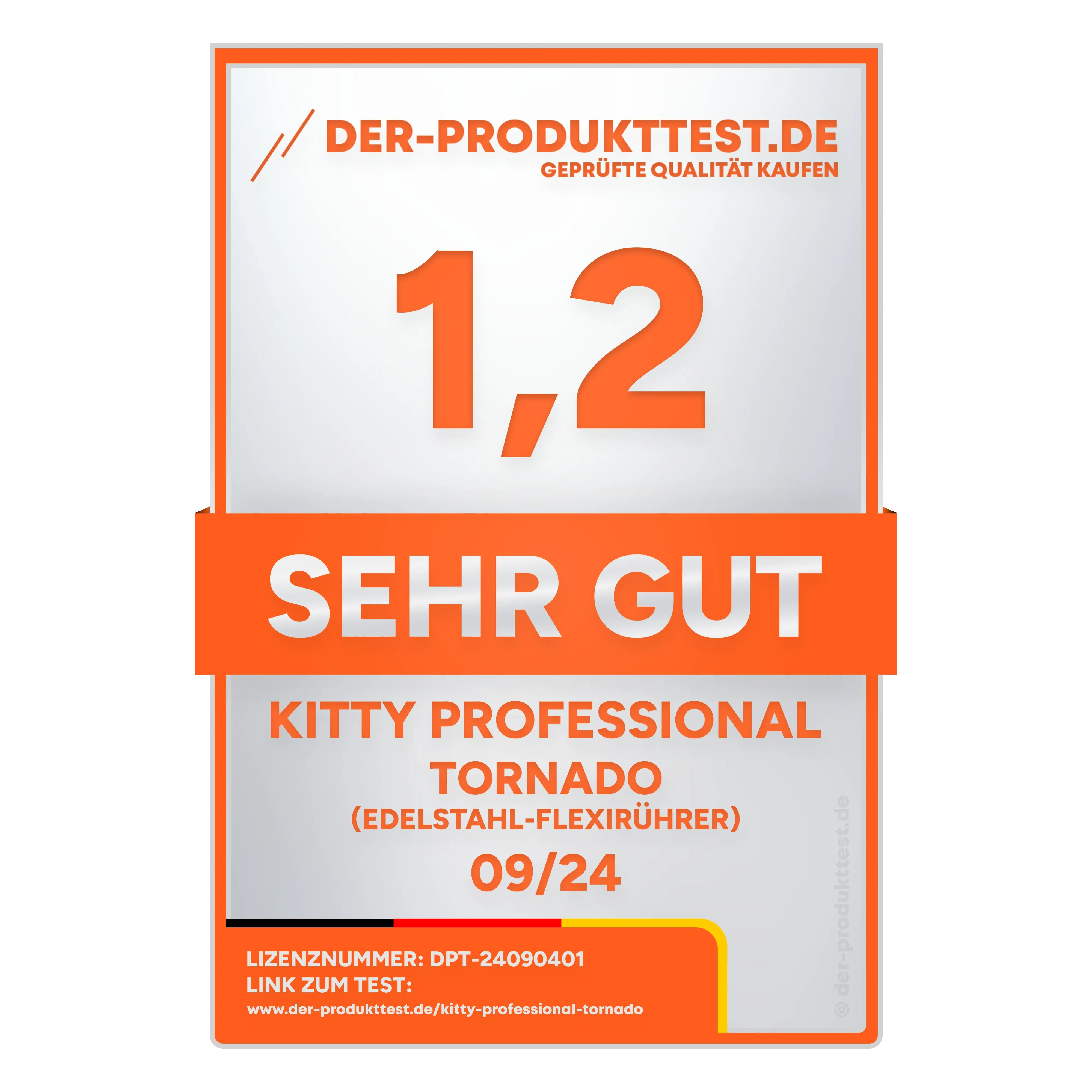 Testsiegel Kitty Professional Edelstahl Flexirührer Tornado 1,2 SEHR GUT
