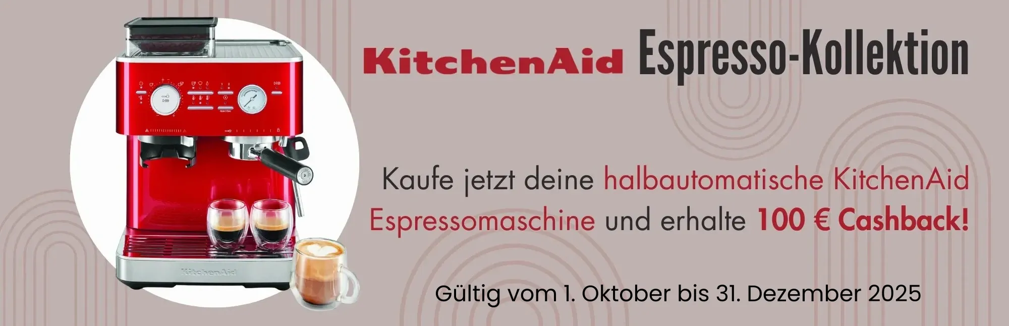 Abbildung von KitchenAid halbautomatische Espressomaschine. 100 Euro Cashback bis Ende des Jahres