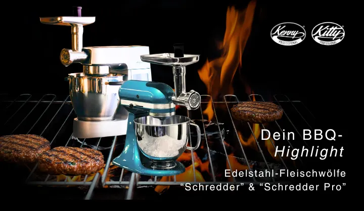 Kitty Professional und Kenny Professional Fleischwolf "Dieser Sommer wird heiß und es geht noch heißer mit den Edelstahl-Fleischwölfen von Kitty Professional und Kenny Professional"