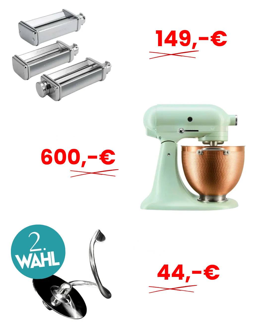 Lagerverkauf Kenwood 3-tlg- Set Schneideeinsätze KitchenAid Blossom Kitty Teigpeitsche