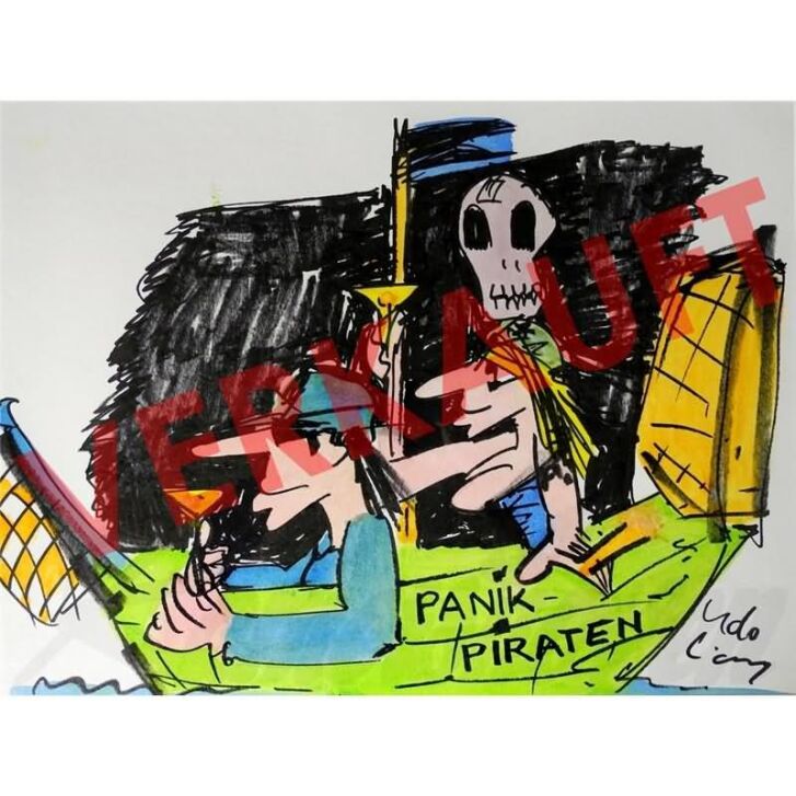 Udo Lindenberg Original Likörell 2013 "Panik - Piraten" ca. 80 x 65 cm / Unikat