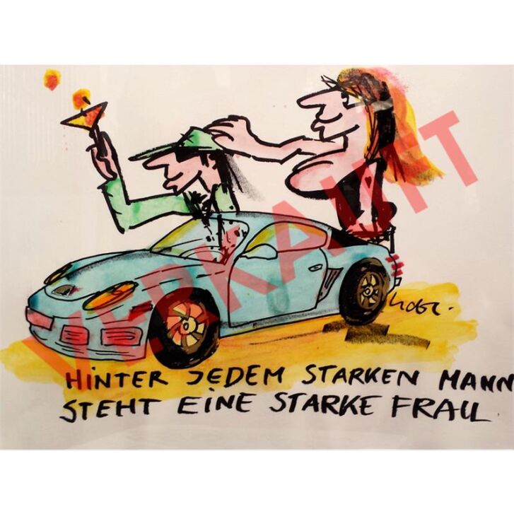 Udo Lindenberg Original Likörell "Hinter jedem starken Mann steht eine starke Frau" ca. 80 x 65 cm / Unikat