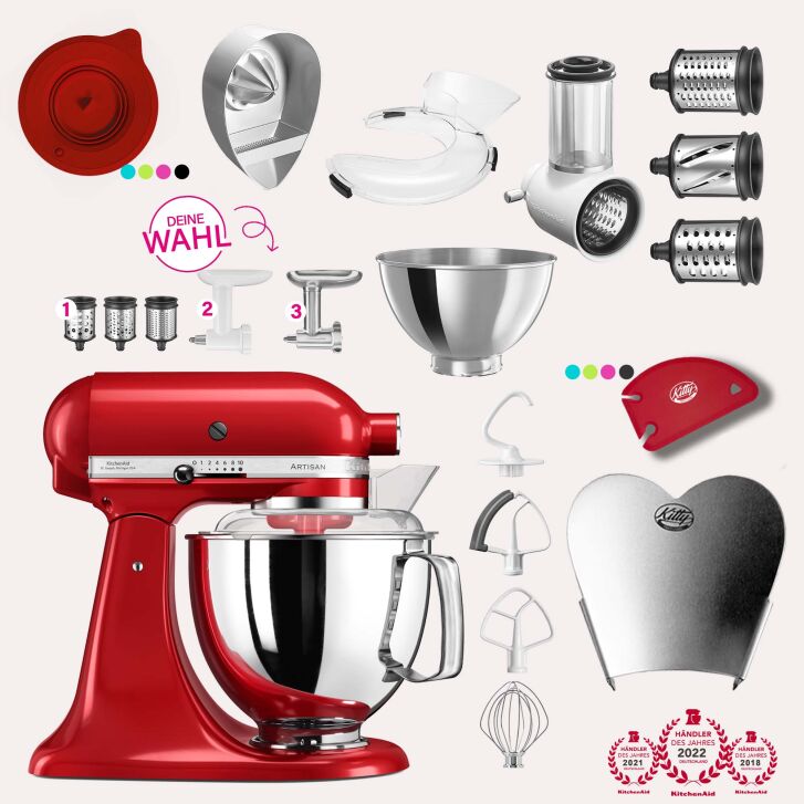 KitchenAid Artisan 4,8 Liter KSM175 Sallys Spar-Set mit Gemüseschneider & Fleischwolf - EMPIRE ROT