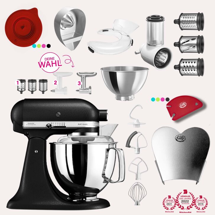 KitchenAid Artisan 4,8 Liter KSM175 Spar-Set mit Gemüseschneider, Fleischwolf - GUSSEISEN SCHWARZ