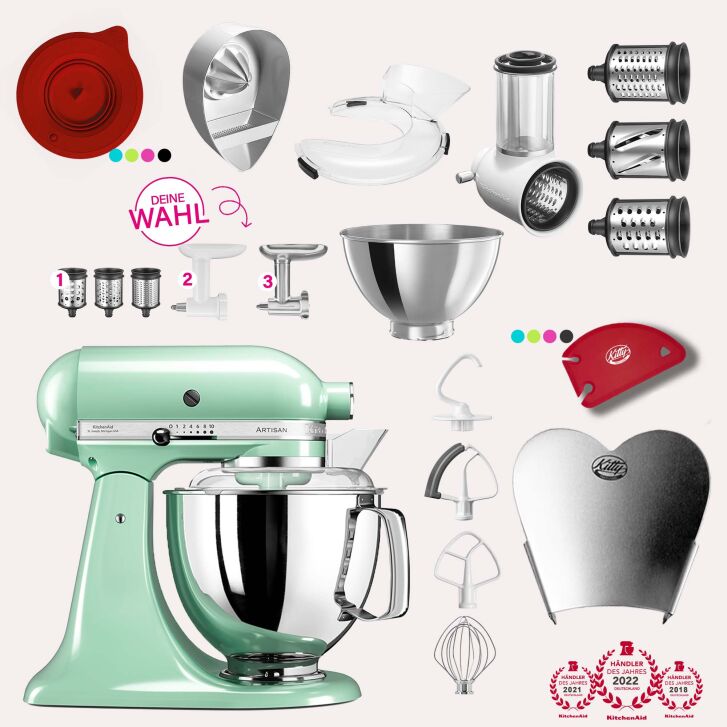 KitchenAid Artisan 4,8 Liter KSM175 Sallys Spar-Set mit Gemüseschneider & Fleischwolf - PISTAZIE
