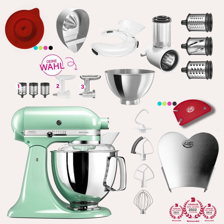 KitchenAid Artisan 4,8 Liter KSM175 Spar-Set mit Gemüseschneider, Fleischwolf - PISTAZIE