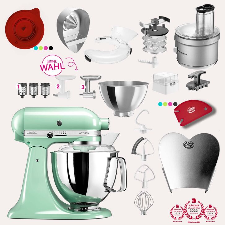 KitchenAid Artisan 4,8 Liter KSM175 Sallys Spar-Set mit Food Processor & Fleischwolf - PISTAZIE