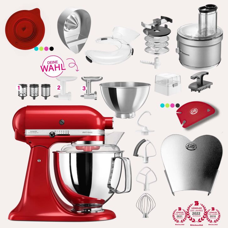 KitchenAid Artisan 4,8 Liter KSM175 Spar-Set mit Food Processor und Fleischwolf - EMPIRE ROT