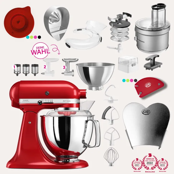 KitchenAid Artisan 4,8 Liter KSM175 Sallys Spar-Set mit Food Processor & Fleischwolf - EMPIRE ROT