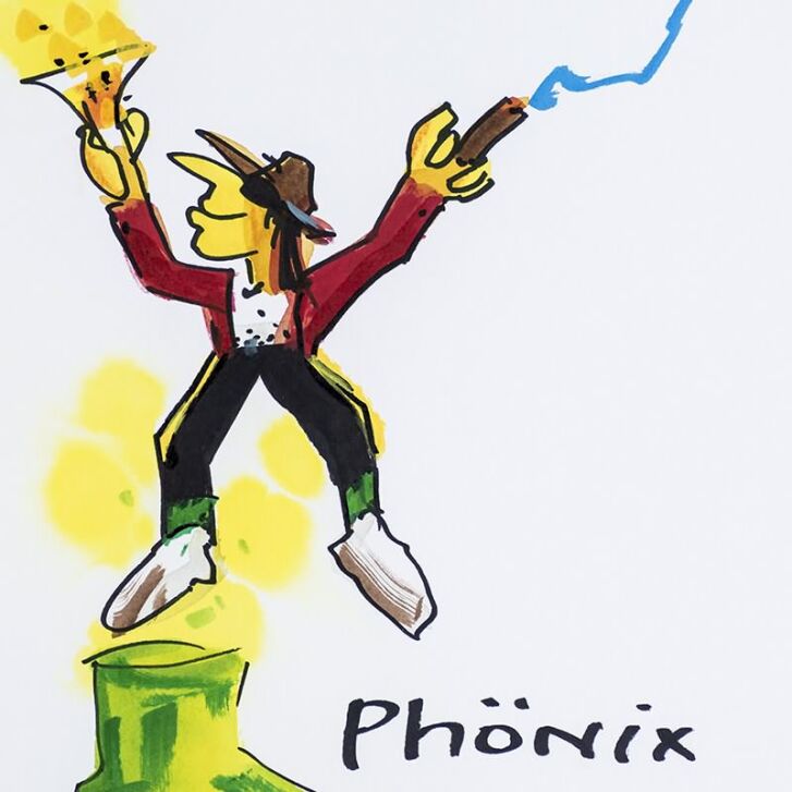 Udo Lindenberg Original Mischtechnik 2018 "Phönix aus der Flasche" Unikat / handsigniert ca. 36 x 47 cm