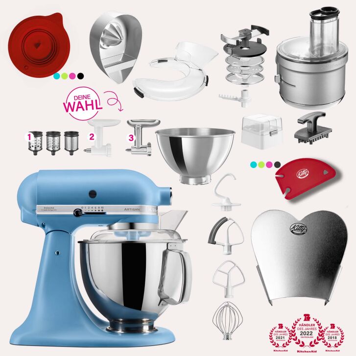 KitchenAid Artisan 4,8 Liter KSM175 Spar-Set mit Food Processor und Fleischwolf - VINTAGE BLUE