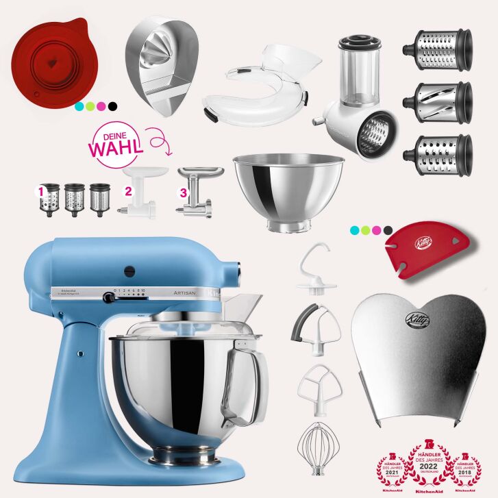 KitchenAid Artisan 4,8 Liter KSM175 Sallys Spar-Set mit Gemüseschneider & Fleischwolf - VINTAGE BLUE