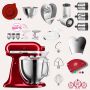 KitchenAid Artisan 4,8 Liter KSM185 Sallys Spar-Set mit Gemüseschneider & Fleischwolf - LIEBESAPFEL ROT