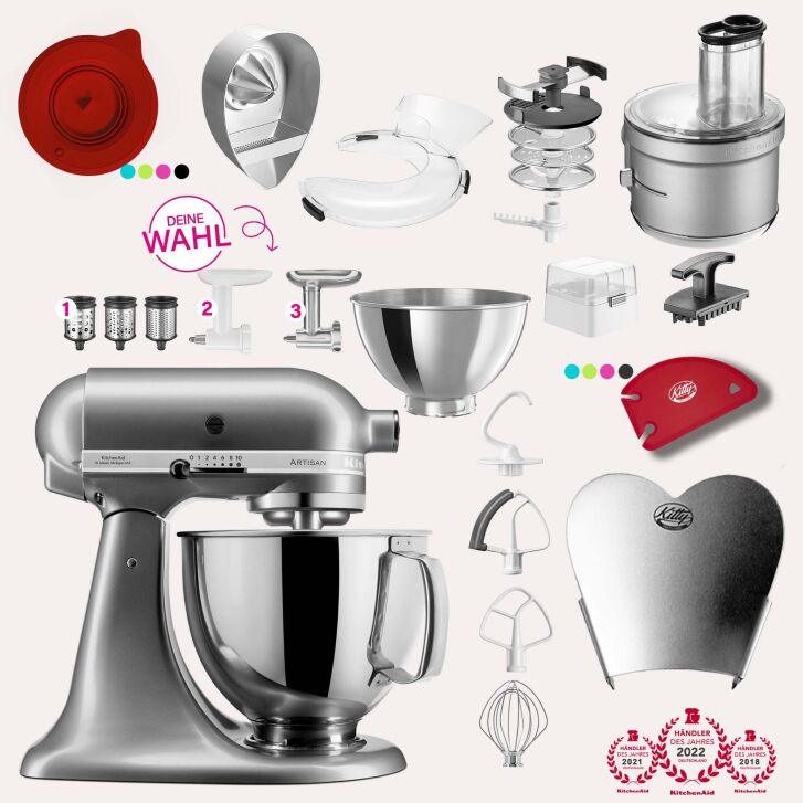 KitchenAid Artisan 4,8 Liter KSM175 Spar-Set mit Food Processor und Fleischwolf - KONTUR SILBER