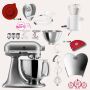 KitchenAid Artisan 4,8 Liter KSM175 Sallys Spar-Set mit Sieb mit digitaler Waage & Fleischwolf - KONTUR SILBER