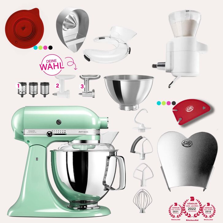 KitchenAid Artisan 4,8 Liter KSM175 Spar-Set mit Sieb mit digitaler Waage, Fleischwolf - PISTAZIE