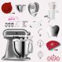 KitchenAid Artisan 4,8 Liter KSM185 Sallys Spar-Set mit Sieb mit digitaler Waage & Fleischwolf - MEDAILLON SILBER