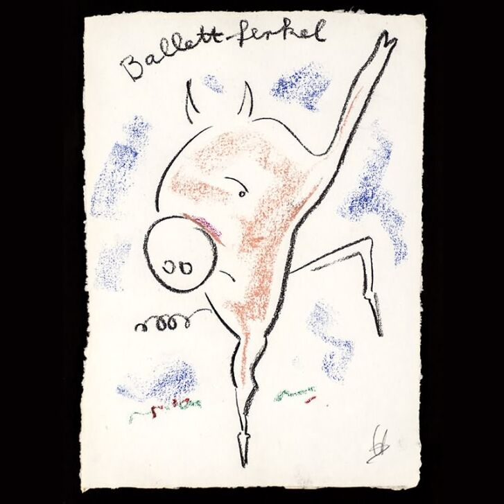 Helge Schneider - Original Kohlezeichnung "Balletferkel" 30 x 41 cm, Unikat, handsigniert