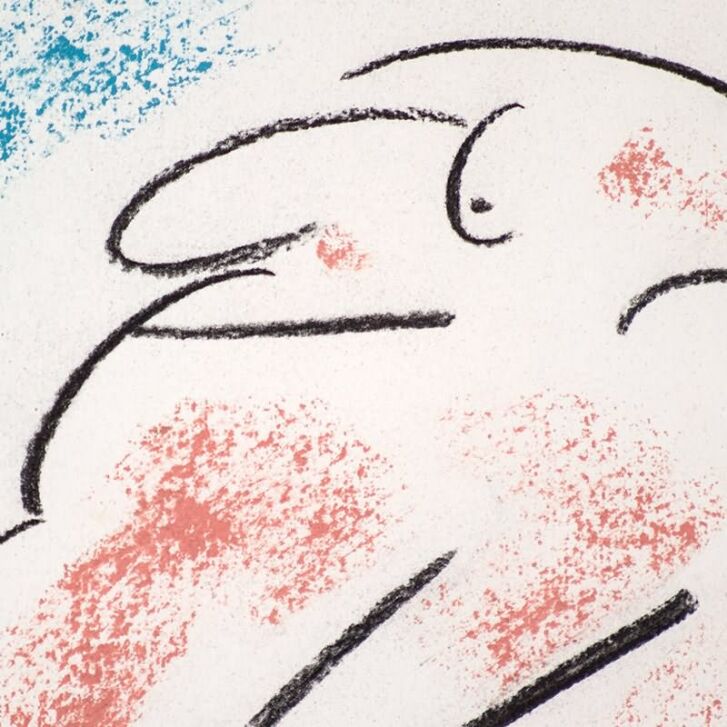 Helge Schneider - Original Kohlezeichnung "Sprung ins Wasser (nackend)" 30 x 41 cm, Unikat, handsigniert