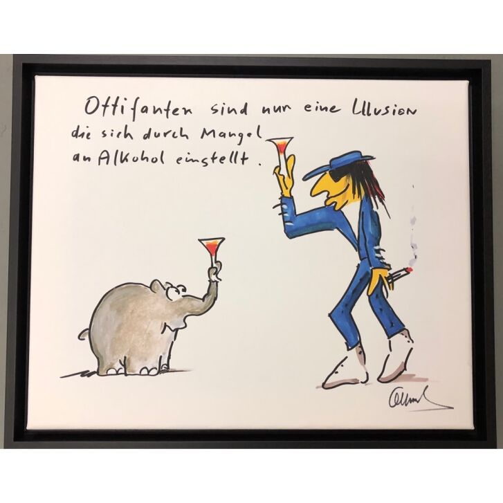 Otto Waalkes Druck auf Leinwand "Ottifanten sind nur eine Illusion" 45 x 55 cm