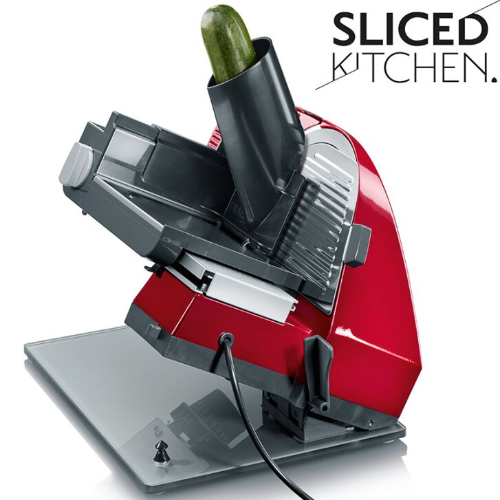 GRAEF M94 Allesschneider - Liebesapfel Rot - Sliced Kitchen - Vollmetall - MiniSlice-Aufsatz - Messerschärfer - Pflegeset