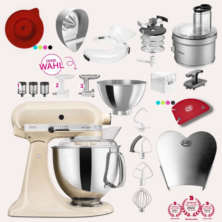 KitchenAid Artisan 4,8 Liter KSM175 Spar-Set mit Food Processor und Fleischwolf - CREME