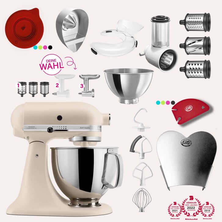 KitchenAid Artisan 4,8 Liter KSM175 Sallys Spar-Set mit Gemüseschneider & Fleischwolf - FRESH LINEN