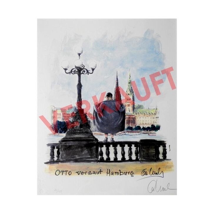 Otto Waalkes Original Farblithografie "Otto versaut Hamburg" 2014 handsigniert und limitiert 37 x 49 cm