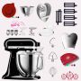 KitchenAid Artisan 4,8 Liter KSM185 Sallys Spar-Set Pasta Deluxe mit 5-teiligem Nudelwalzen-Set & Fleischwolf - ONYX SCHWARZ