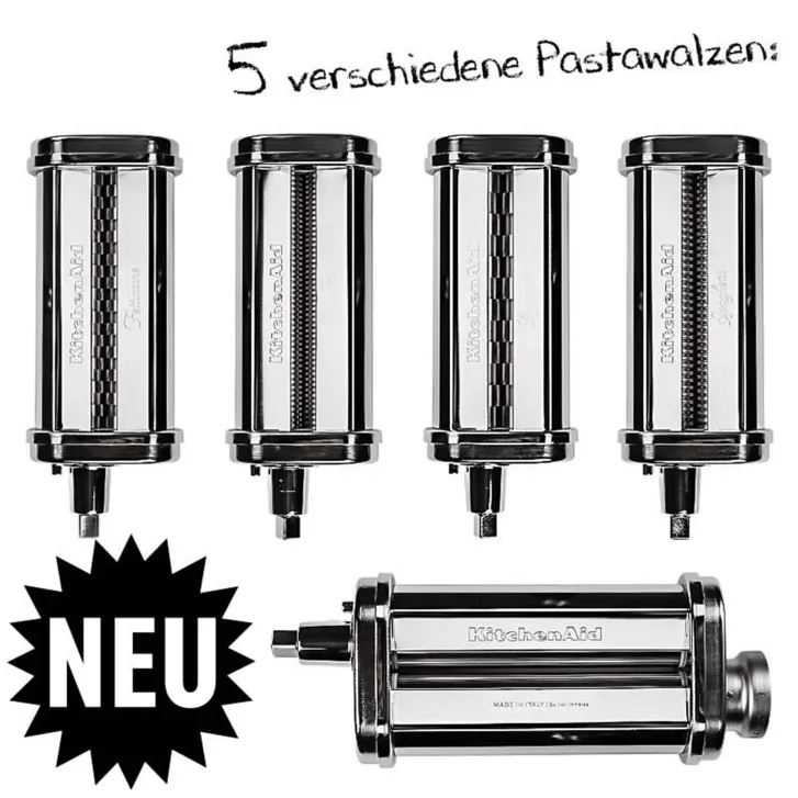 KitchenAid Artisan 4,8 Liter KSM185 Sallys Spar-Set Pasta Deluxe mit 5-teiligem Nudelwalzen-Set & Fleischwolf - LIEBESAPFEL ROT