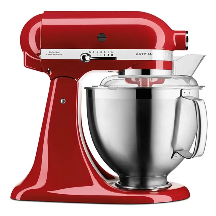 KitchenAid Artisan 4,8 Liter KSM185 Sallys Spar-Set Pasta Deluxe mit 5-teiligem Nudelwalzen-Set & Fleischwolf - LIEBESAPFEL ROT
