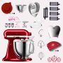 KitchenAid Artisan 4,8 Liter KSM185 Spar-Set Pasta Deluxe mit 5-teiligem Nudelwalzen-Set, Fleischwolf - LIEBESAPFEL ROT