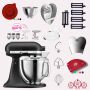 KitchenAid Artisan 4,8 Liter KSM185 Sallys Spar-Set Pasta Deluxe mit 5-teiligem Nudelwalzen-Set & Fleischwolf - GUSSEISEN SCHWARZ