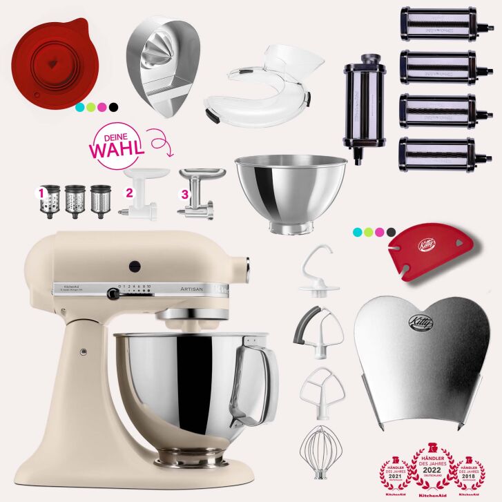 KitchenAid Artisan 4,8 Liter KSM175 Sallys Spar-Set Pasta Deluxe mit 5-teiligem Nudelwalzen-Set & Fleischwolf - FRESH LINEN