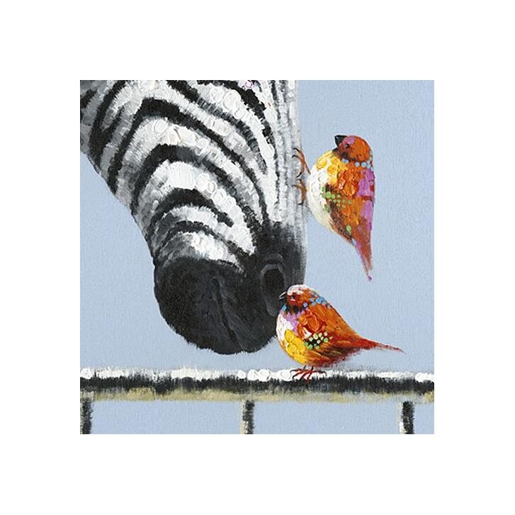 "Zebra und Vögel" handveredelter Druck auf Leinwand 120 x 120 cm