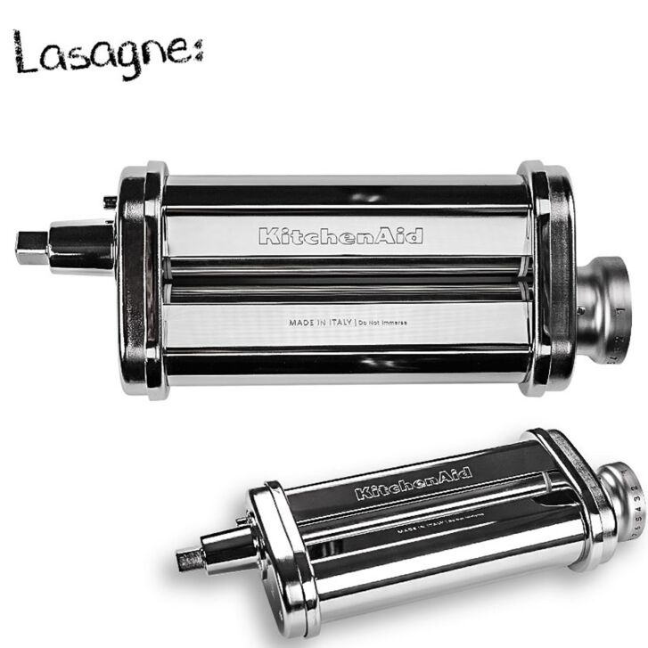 KitchenAid Artisan 4,8 Liter KSM175 Sallys Spar-Set Pasta Deluxe mit 5-teiligem Nudelwalzen-Set & Fleischwolf - KONTUR SILBER
