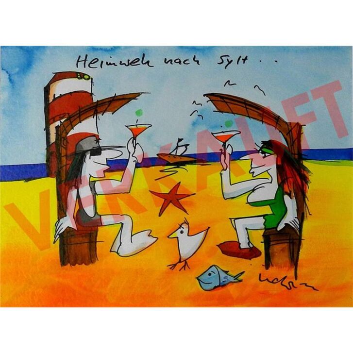 Udo Lindenberg Original Aquarell 2015 "Heimweh nach Sylt" ca. 72 x 60 cm / Unikat
