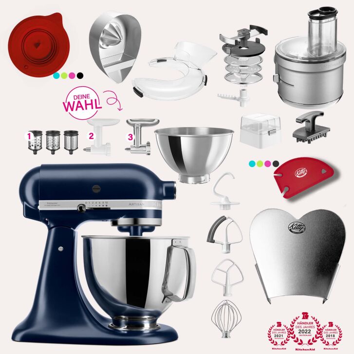 KitchenAid Artisan 4,8 Liter KSM175 Spar-Set mit Food Processor und Fleischwolf - TINTENBLAU