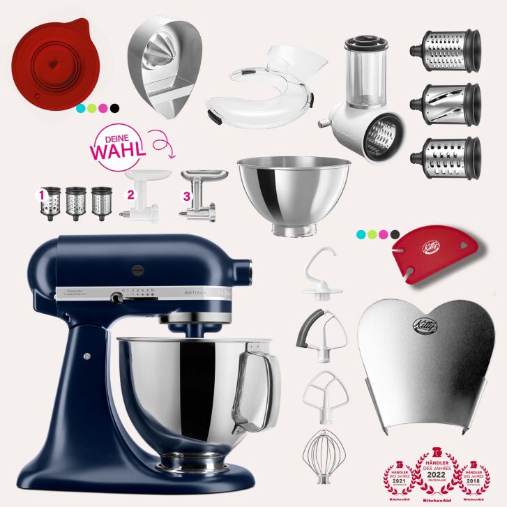 KitchenAid Artisan 4,8 Liter KSM175 Spar-Set mit Gemüseschneider, Fleischwolf - TINTENBLAU