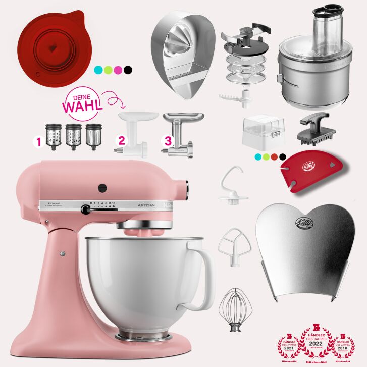 KitchenAid Artisan 4,8 Liter Limited Edition Spar-Set mit Food Processor und Fleischwolf - ROSE WHITE