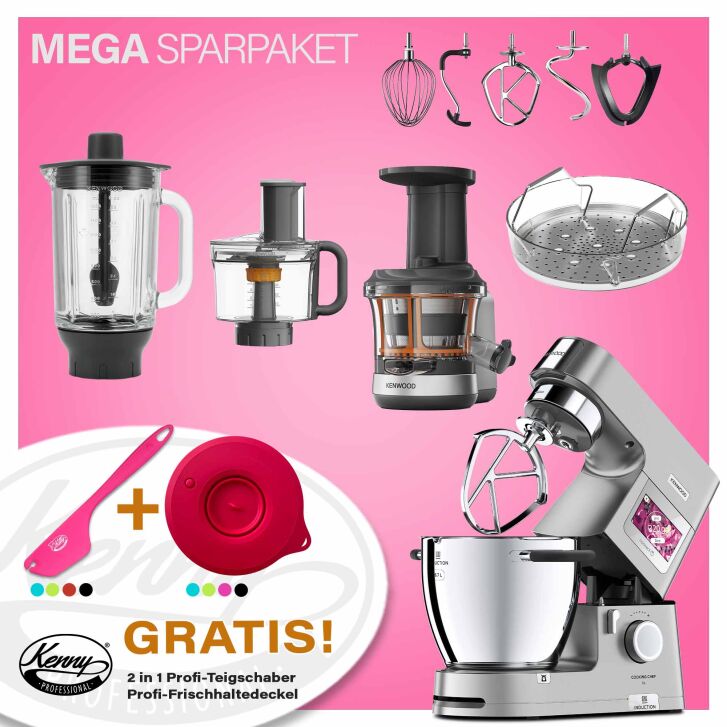 Kenwood Cooking Chef Silber XL Connect - Sallys Spar-Set Slow Juicer mit zweiter Kochschüssel