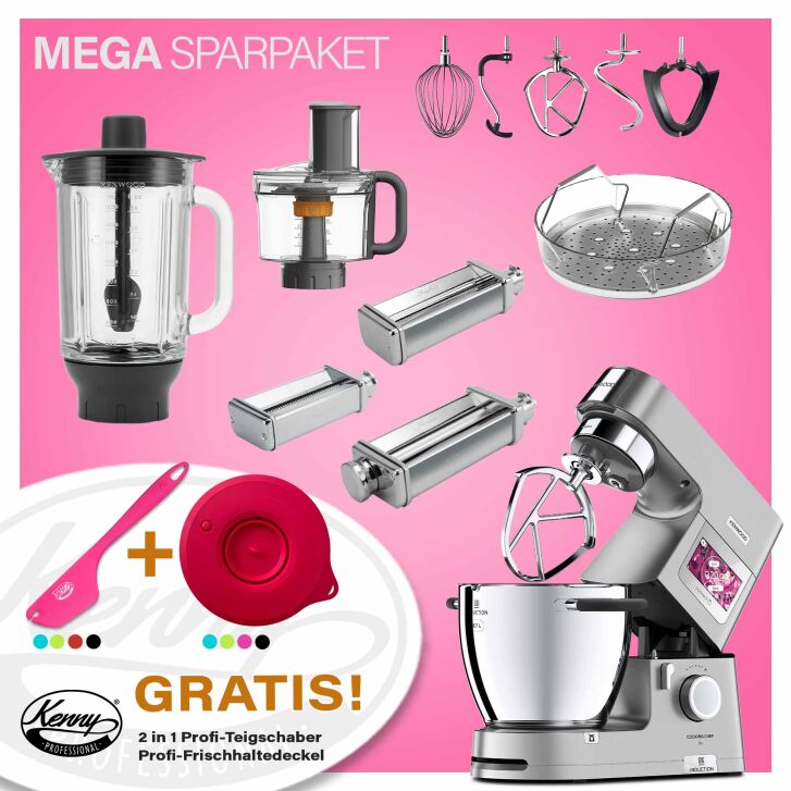 Kenwood Cooking Chef Silber XL Connect - Spar-Set Pasta MAX mit 3 verschiedenen Pastawalzen und zweiter Kochschüssel