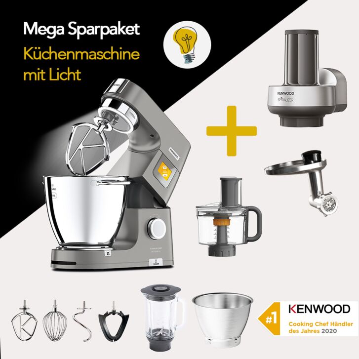 Kenwood Küchenmaschine Titanium Chef Patissier XL KWL90.594SI neustes Modell - Spar-Set Spiralschneider