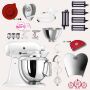 KitchenAid Artisan 4,8 Liter KSM175 Sallys Spar-Set Pasta Deluxe mit 5-teiligem Nudelwalzen-Set & Fleischwolf - WEISS