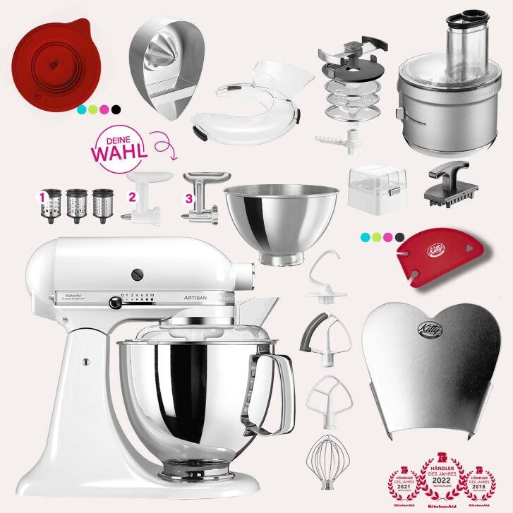 KitchenAid Artisan 4,8 Liter KSM175 Sallys Spar-Set mit Food Processor & Fleischwolf - WEISS